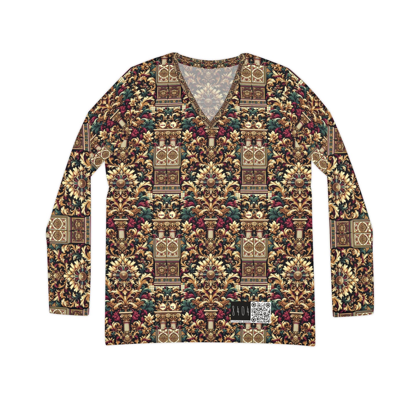 Digital Renaissance Modern Baroque Fusion Women's Long Sleeve V-Neck Shirt - 8404 Design-57