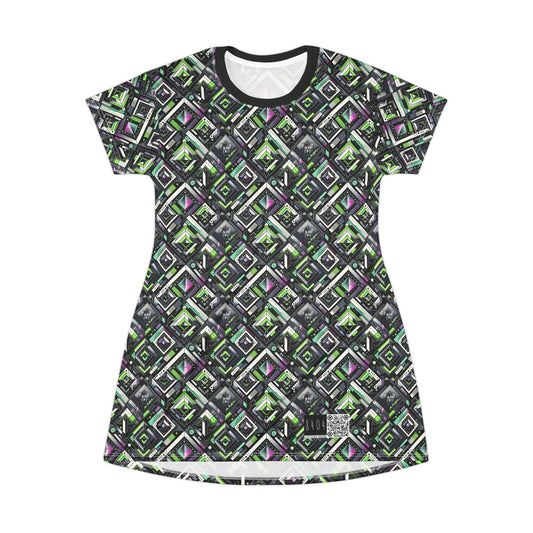 Retro Futurism Graphics Tech-Forward Streetwear T-Shirt Dress - 8404 Design-48