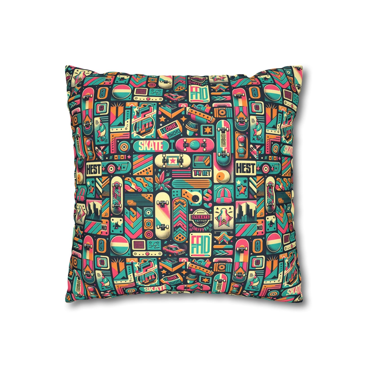 Skate Culture Revival Urban Retro Cool Faux Suede Square Pillowcase - 8404 Design-61