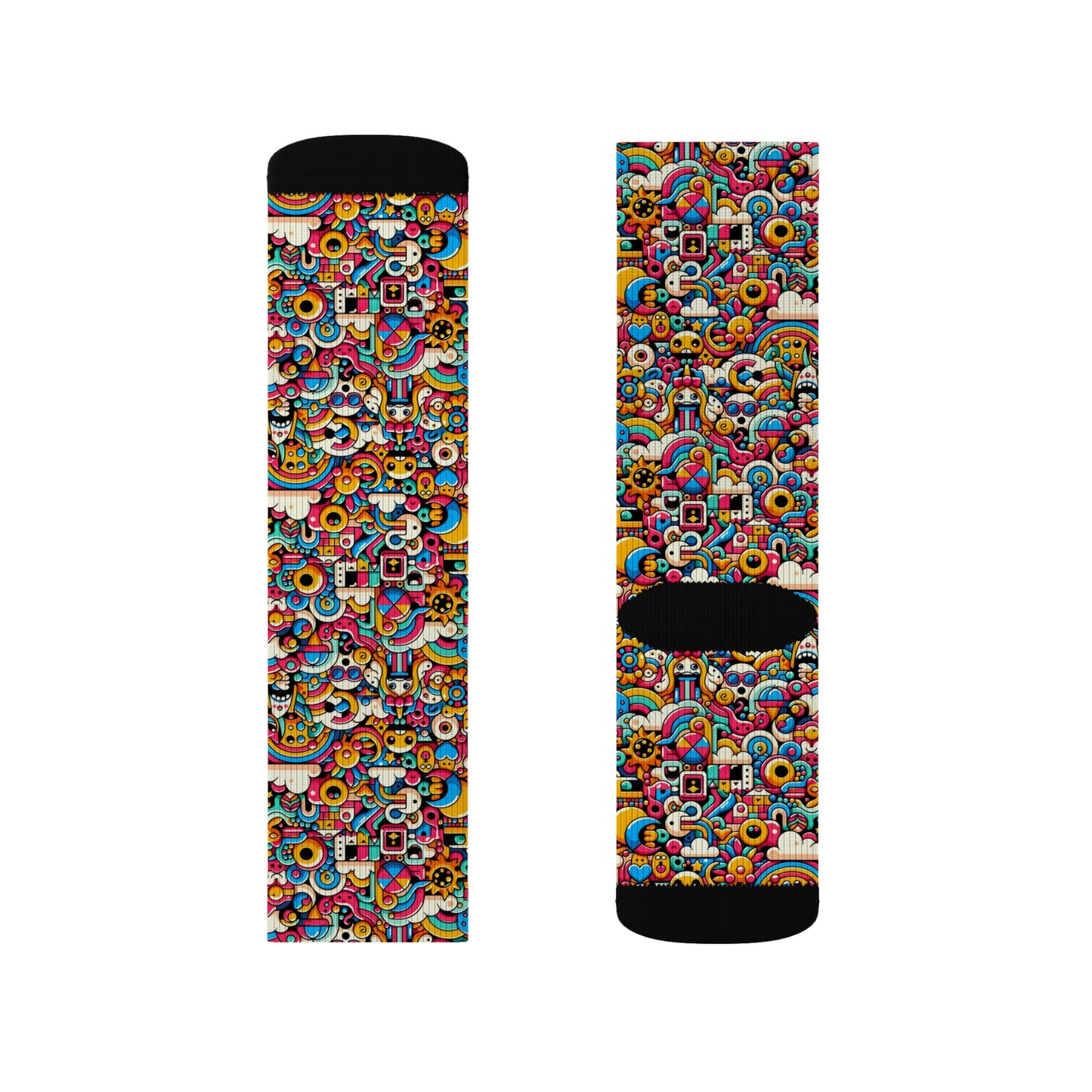 Neon Pop Playful Pop Culture Mashup Sublimation Socks - 8404 Design-62