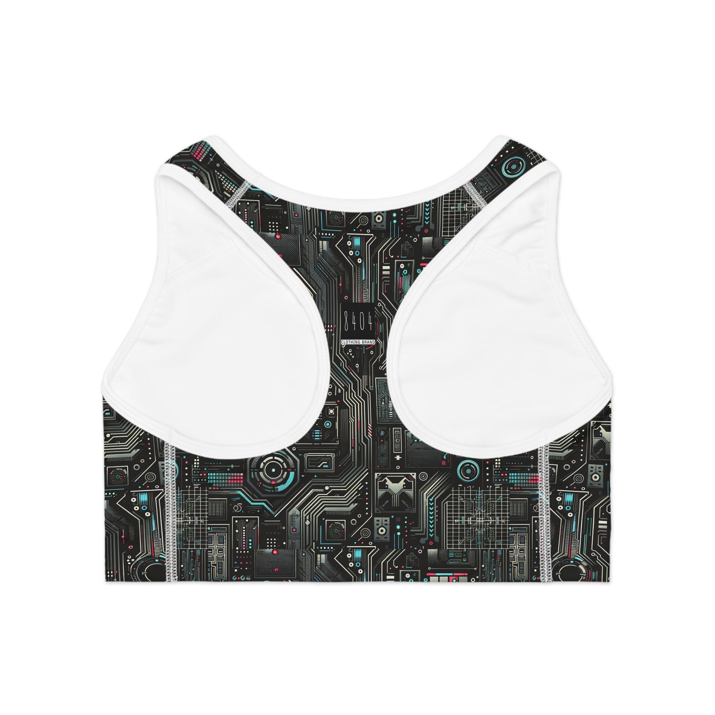 Tech Noir Aesthetics Sleek Tech Streetwear Sports Bra - 8404 Design-52