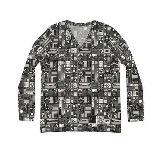 Digital Minimalism Minimalist Tech Women's Long Sleeve V-Neck Shirt - 8404 Design-62