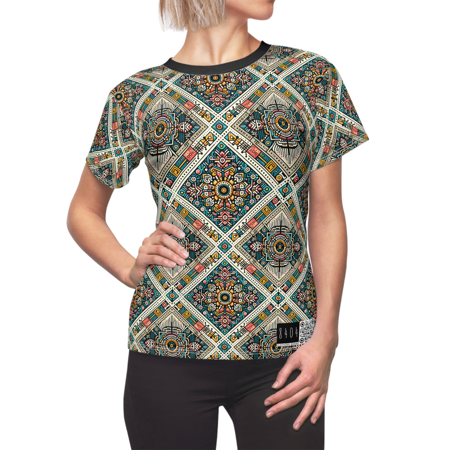 Cultural Fusion Tech Blend of Cultural Heritage With Tech-Inspired Elements Women's Cut & Sew Tee - 8404 Design-64