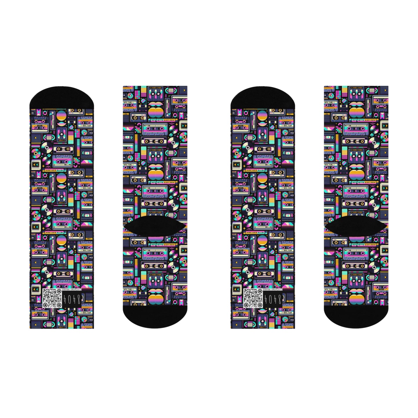 Digital Nostalgia Tech-Inspired Retro Fusion Cushioned Crew Socks - 8404 Design-48