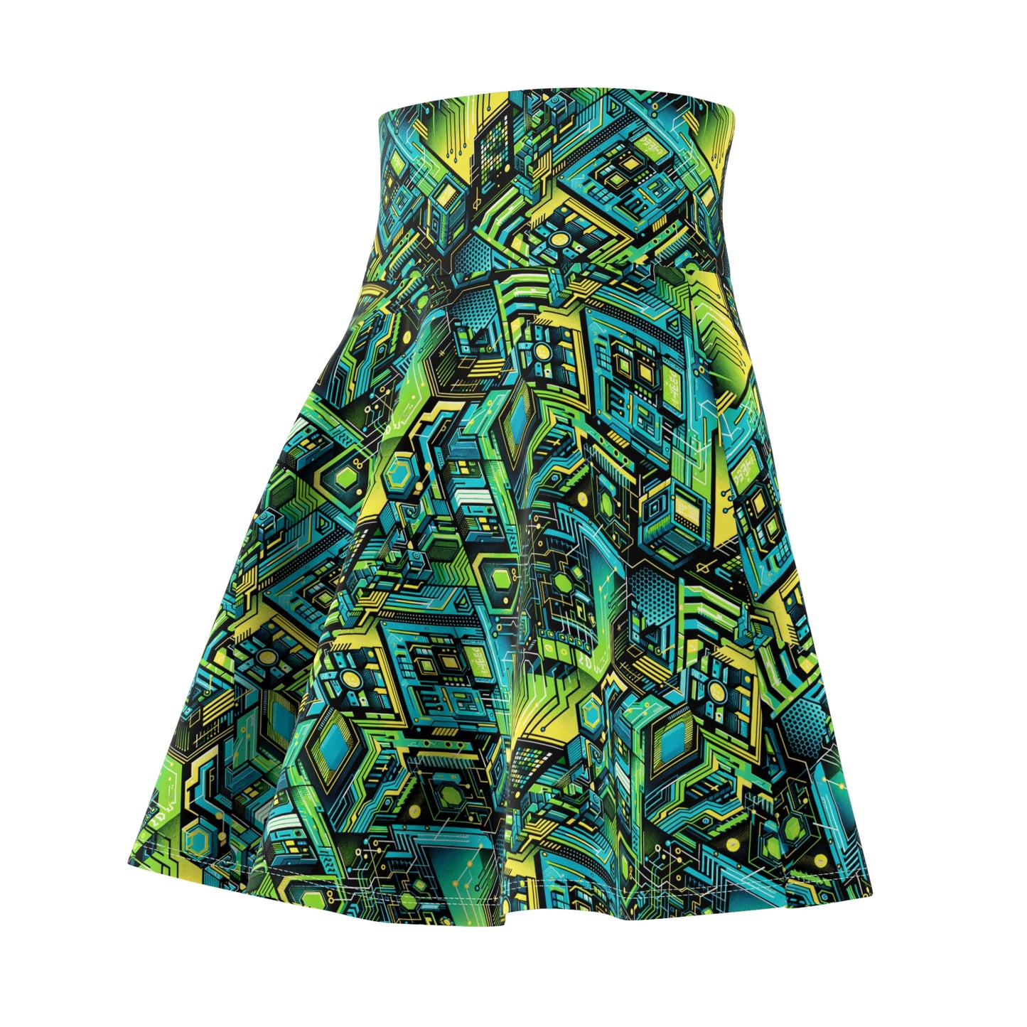 Tech-Infused Neon Tech-Forward Streetwear Women's Skater Skirt - 8404 Design-38