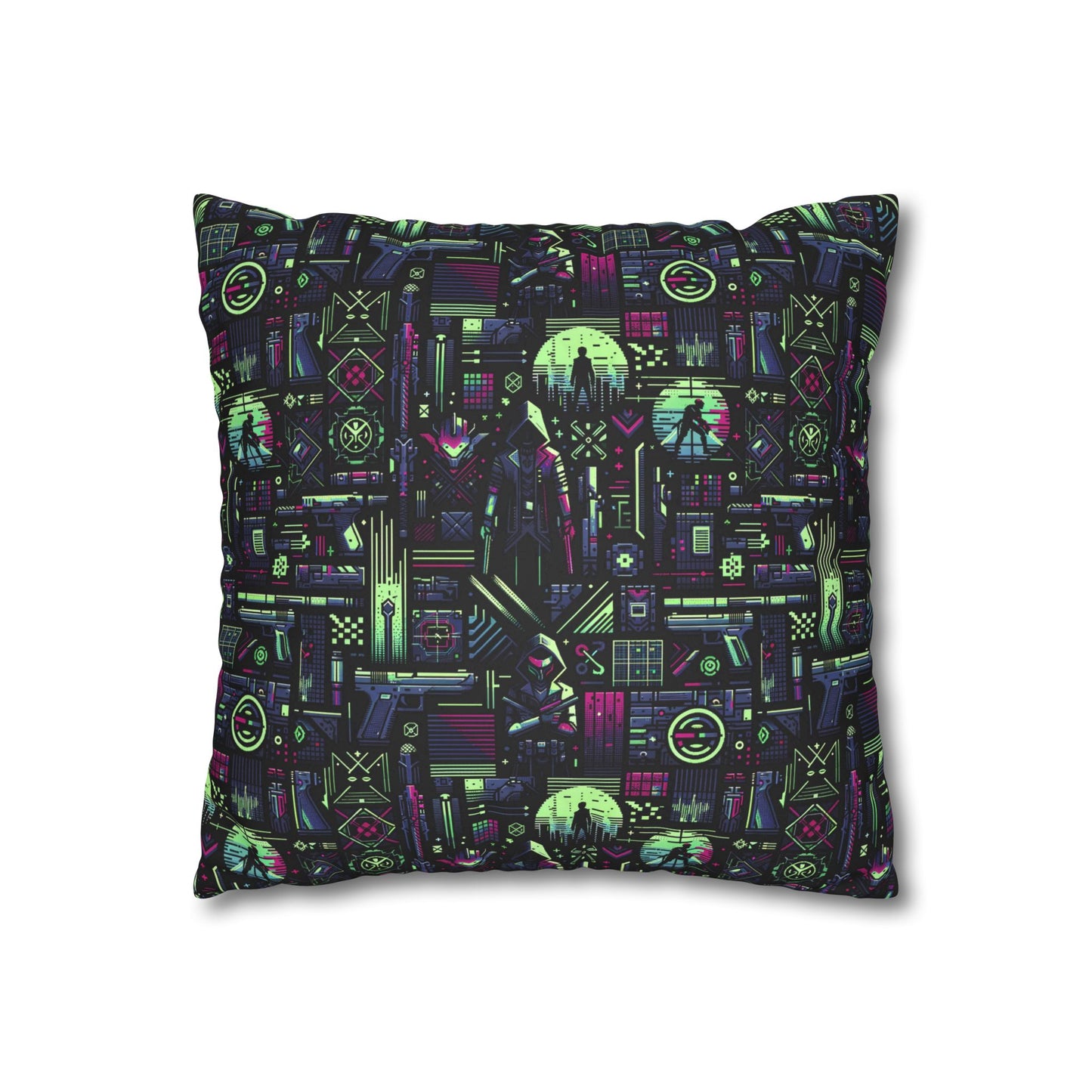 Tech Noir Futuristic Cyberpunk Faux Suede Square Pillowcase - 8404 Design-63