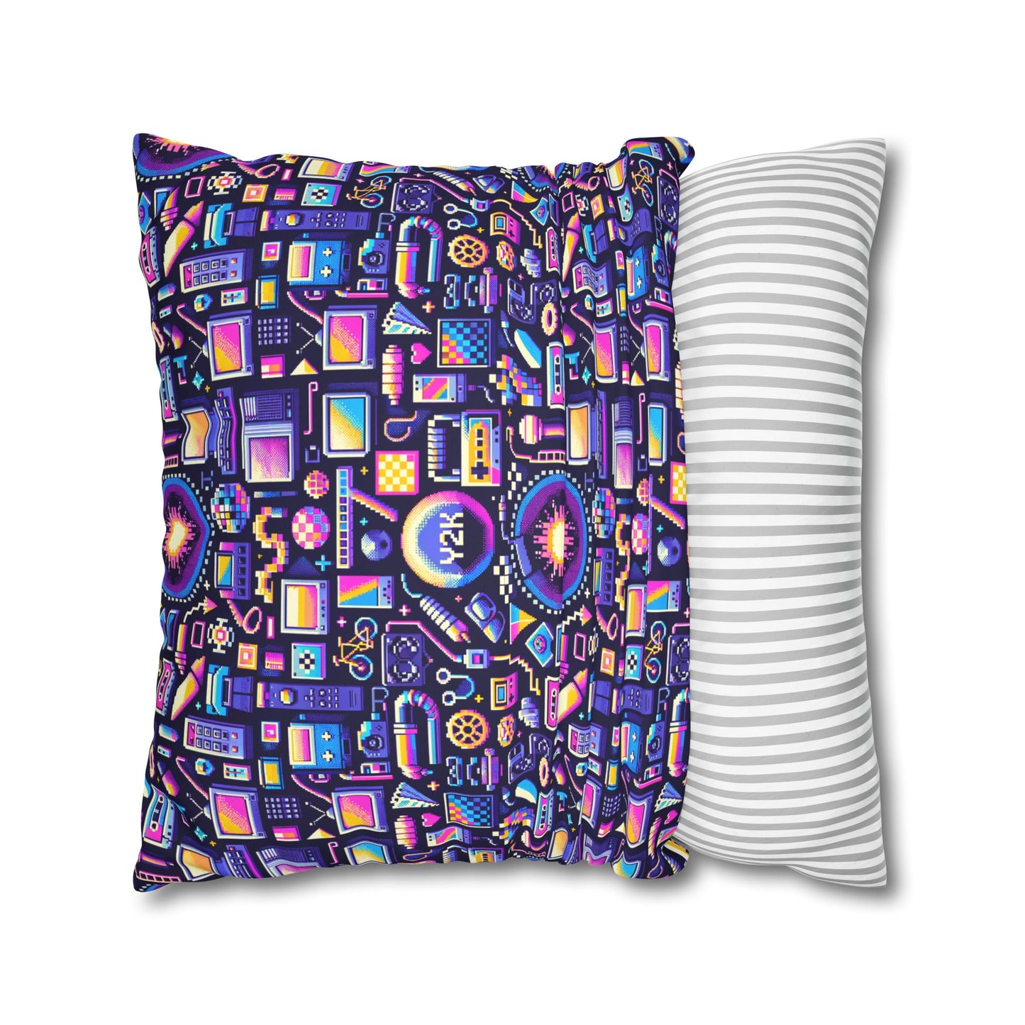 Digital Nostalgia Modern Retro Fusion Faux Suede Square Pillowcase - 8404 Design-64