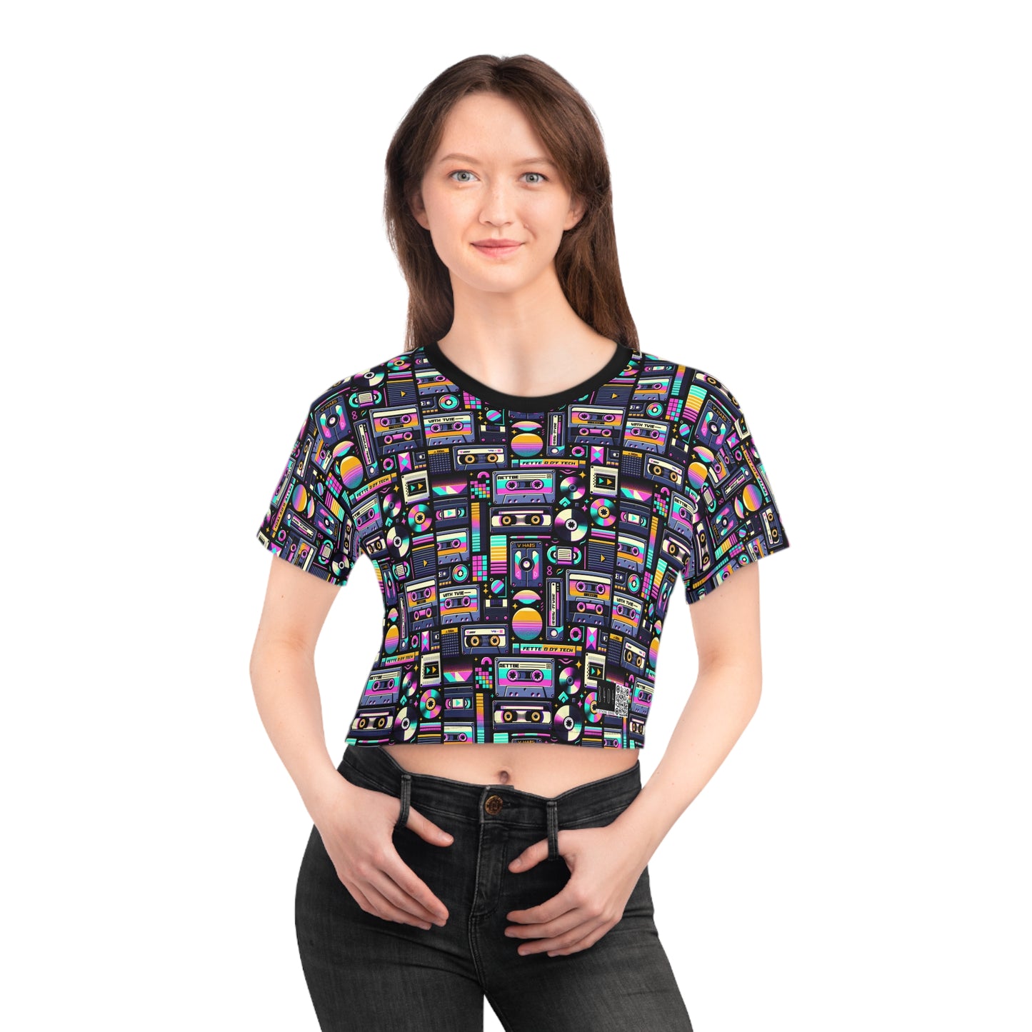 Digital Nostalgia Tech-Inspired Retro Fusion Crop Tee - 8404 Design-48