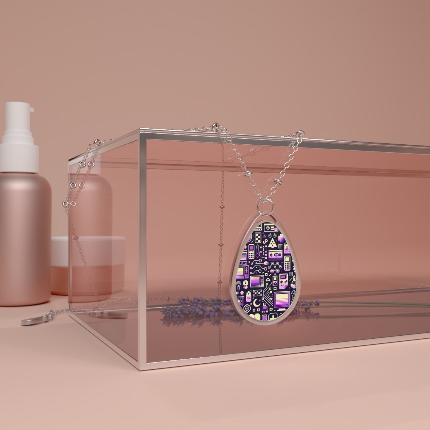 Digital Nostalgia Remix Modern Vintage Fusion Oval Necklace - 8404 Design-54