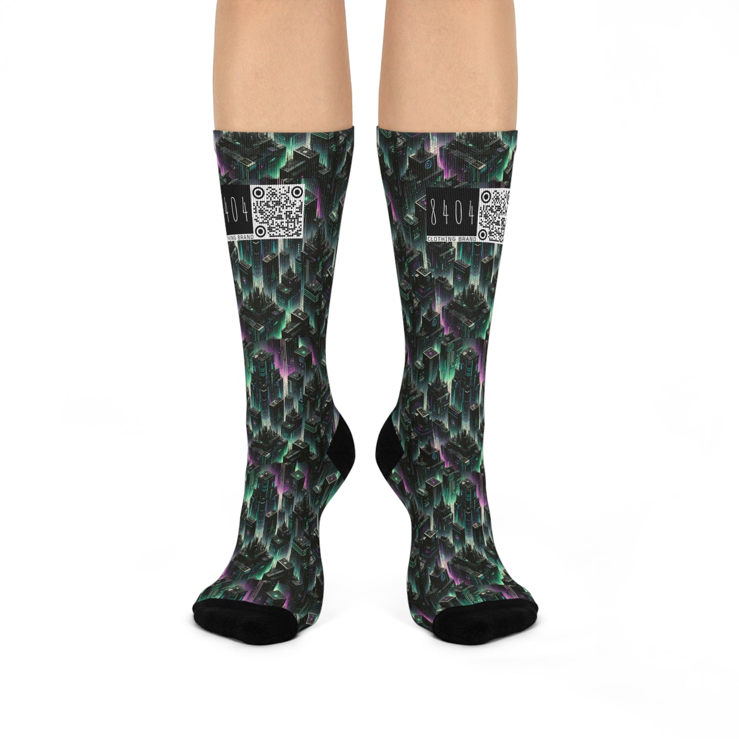 Tech Noir Aesthetics Tech-Forward Urban Dystopia Cushioned Crew Socks - 8404 Design-44