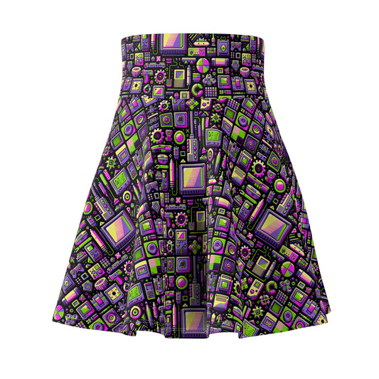 Digital Nostalgia Remix Modern Vintage Fusion Women's Skater Skirt - 8404 Design-67