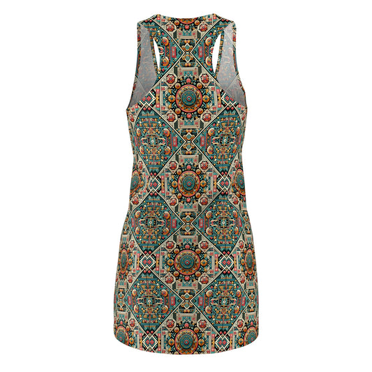 Cultural Fusion Tech Blend of Cultural Heritage With Tech-Inspired Elements Women's Cut & Sew Racerback Dress - 8404 Design-74