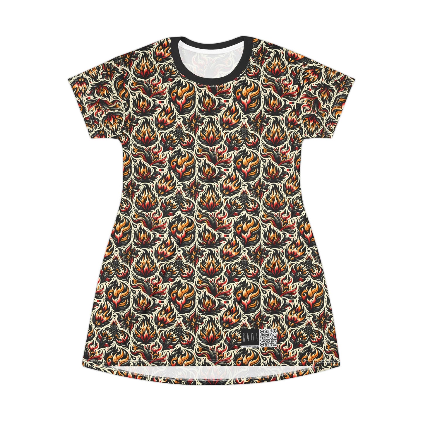 Fire & Flames Bold Streetwear Statement T-Shirt Dress - 8404 Design-57