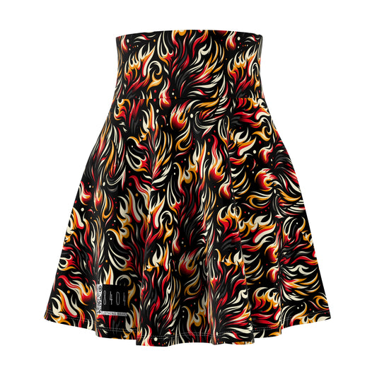 Fire & Flames Bold Streetwear Statement Women's Skater Skirt - 8404 Design-60