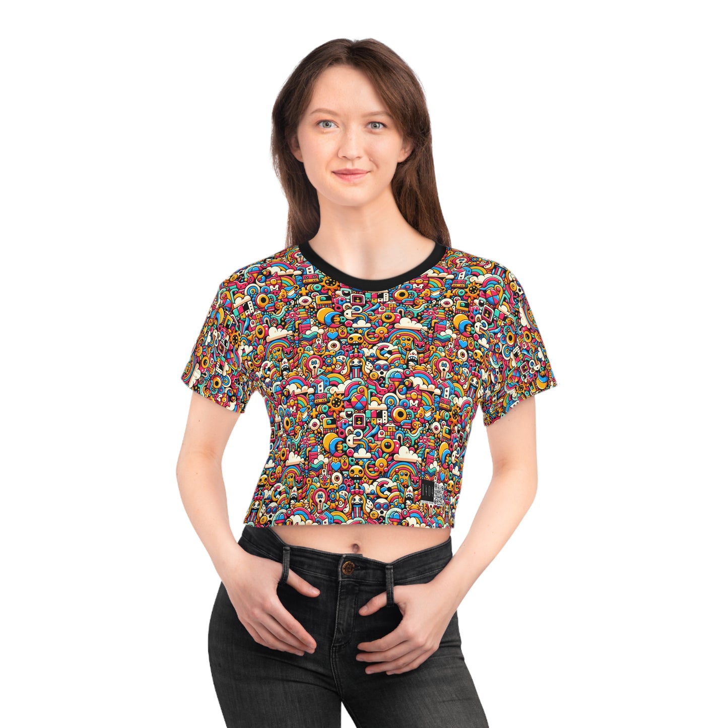 Neon Pop Playful Pop Culture Mashup Crop Tee - 8404 Design-62