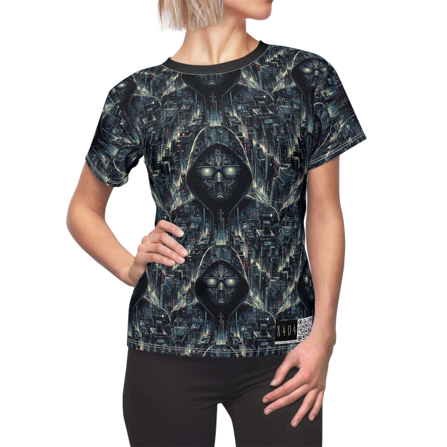 Tech Noir Aesthetics Sleek Tech Streetwear Women's Cut & Sew Tee - 8404 Design-56
