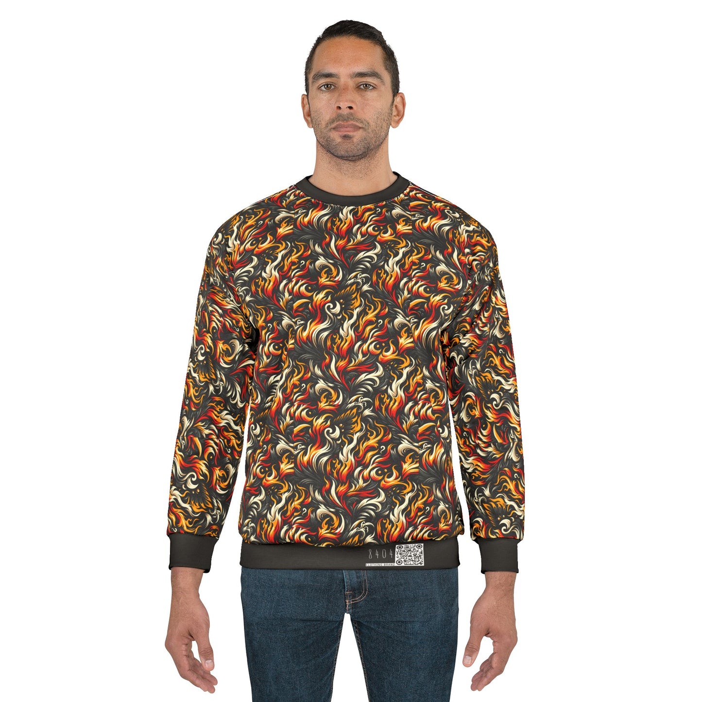 Fire & Flames Bold Streetwear Statement Sweatshirt - 8404 Design-55