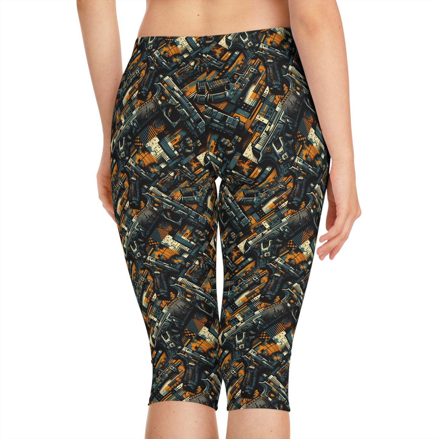 Digital Punk Futuristic Grunge Women's Capri Leggings - 8404 Design-47