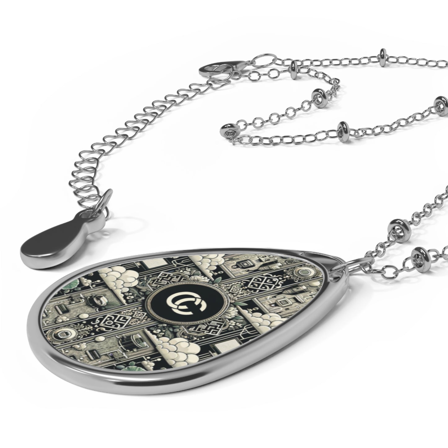 Cyber Garden Party Tech Garden Extravaganza Oval Necklace - 8404 Design-54