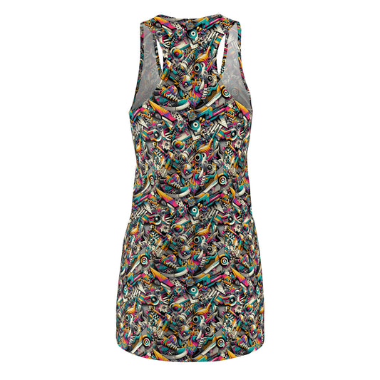 Urban Graffiti Fusion Eclectic Street Art Meets Modern Tech Culture Women's Cut & Sew Racerback Dress - 8404 Design-55