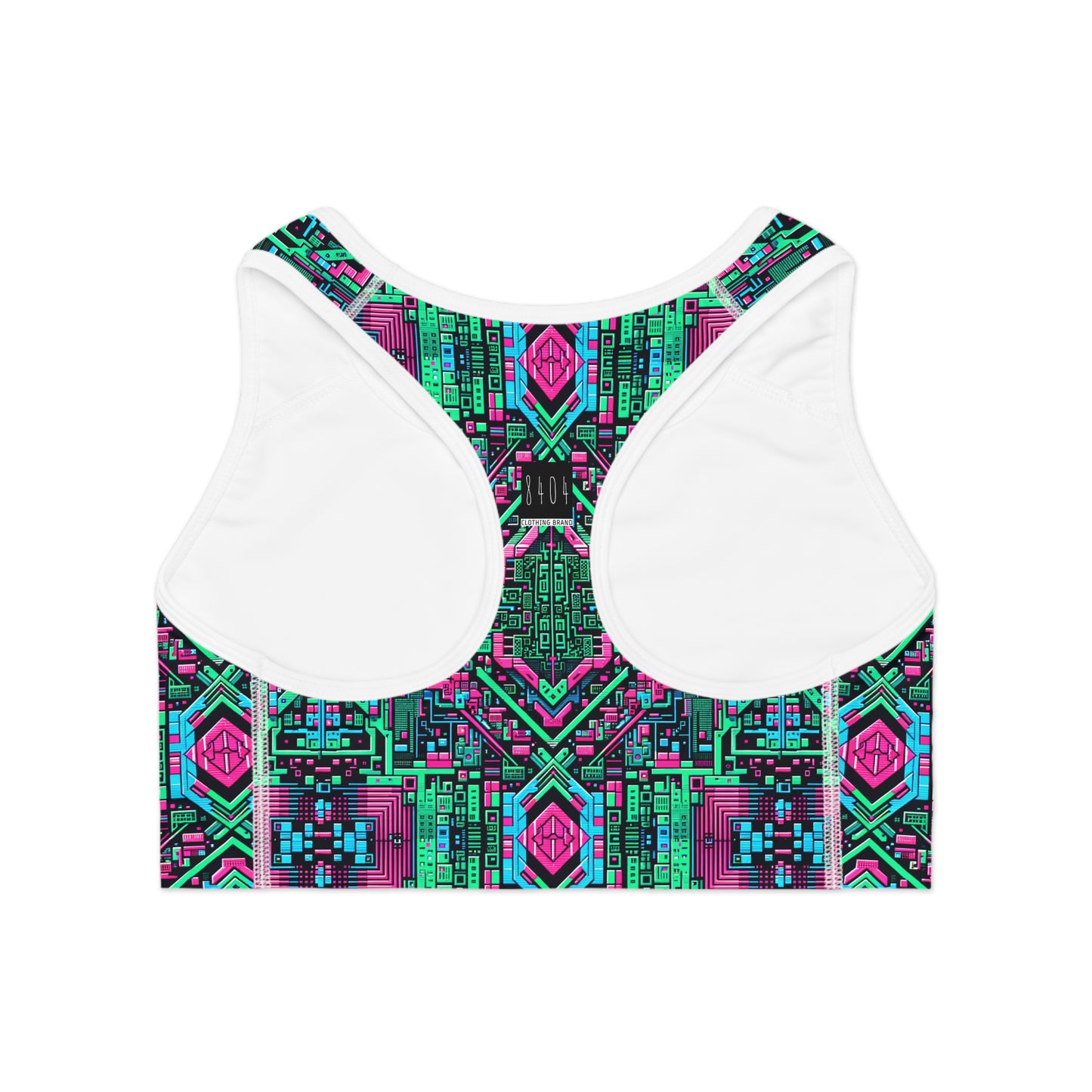 Digital Glitch Vibes Tech-Inspired Streetwear Sports Bra - 8404 Design-71
