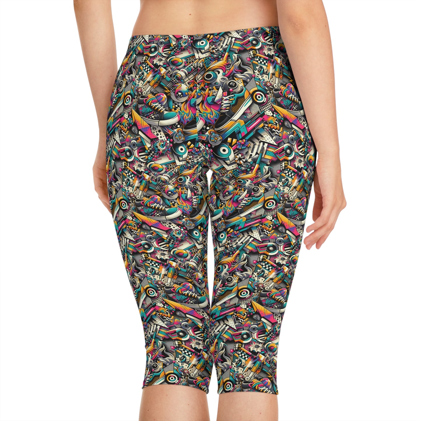 Urban Graffiti Fusion Eclectic Street Art Meets Modern Tech Culture Women's Capri Leggings - 8404 Design-55