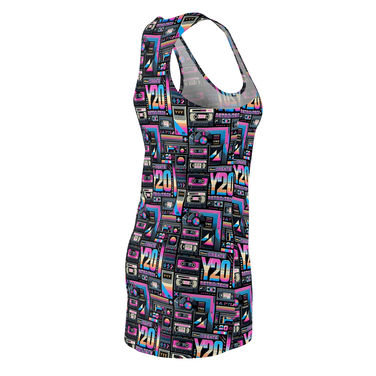 Digital Nostalgia Tech-Inspired Retro Fusion Women's Cut & Sew Racerback Dress - 8404 Design-65
