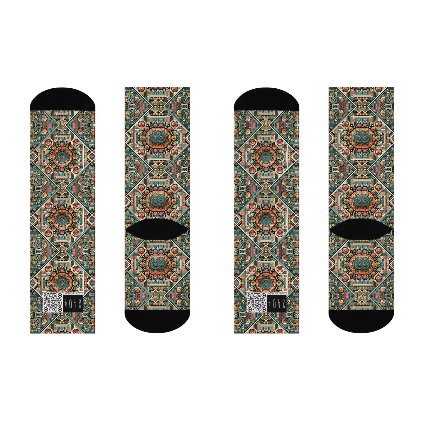 Cultural Fusion Tech Blend of Cultural Heritage With Tech-Inspired Elements Cushioned Crew Socks - 8404 Design-74