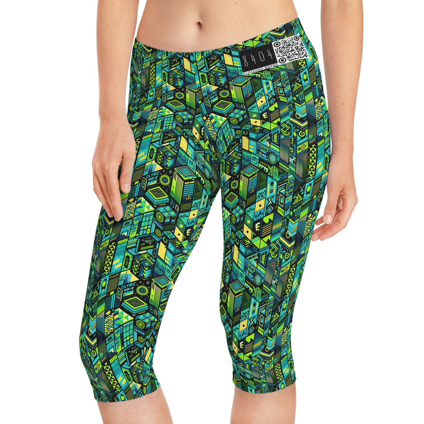 Tech-Infused Neon Tech-Forward Streetwear Women's Capri Leggings - 8404 Design-61