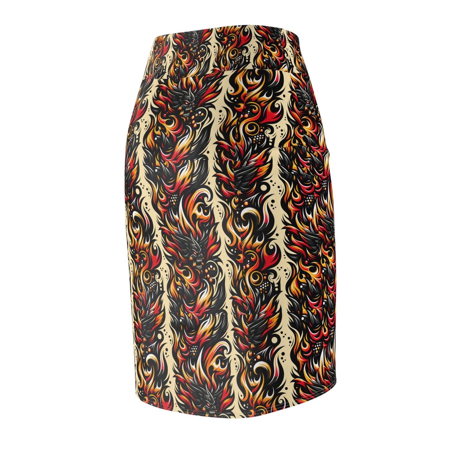 Flame Graphics Maximalist Streetwear Women's Pencil Skirt - 8404 Design-65