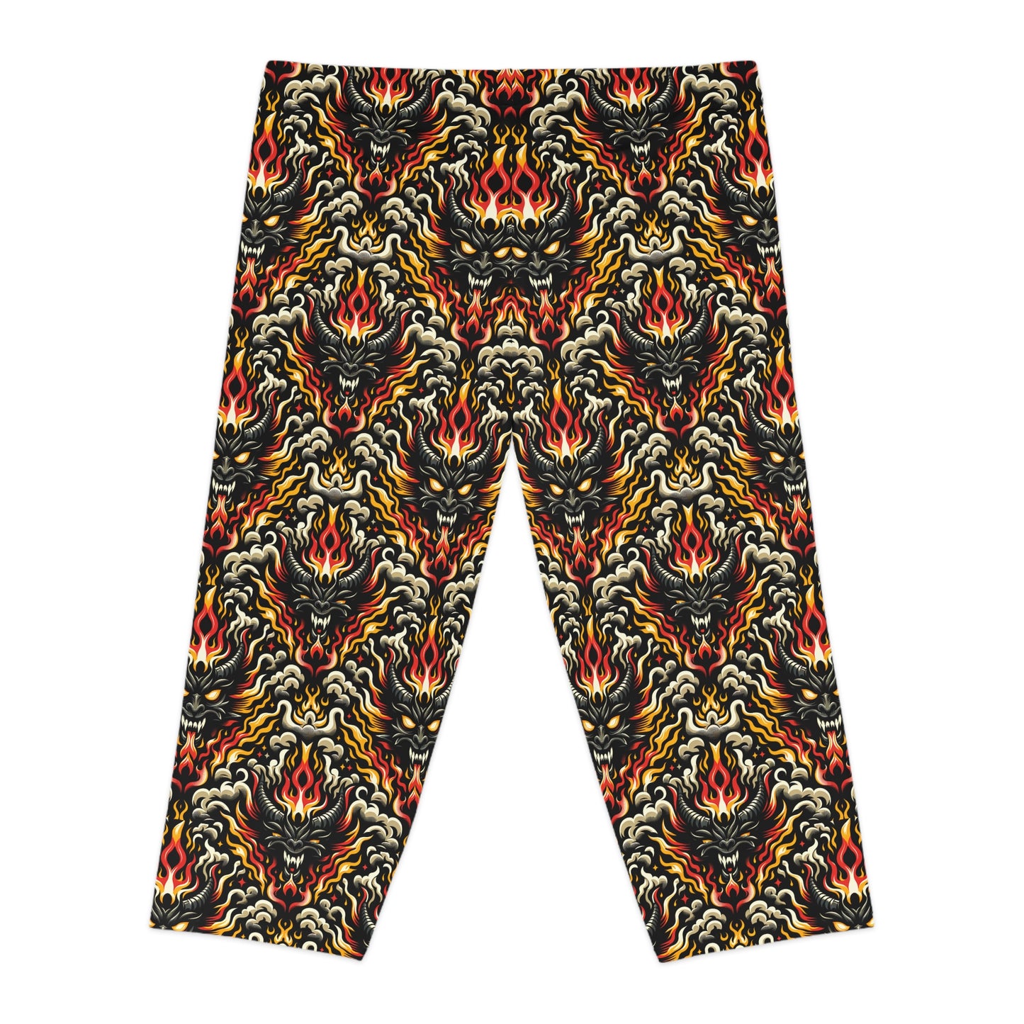 Flame Graphics Maximalist Streetwear Women's Capri Leggings - 8404 Design-59