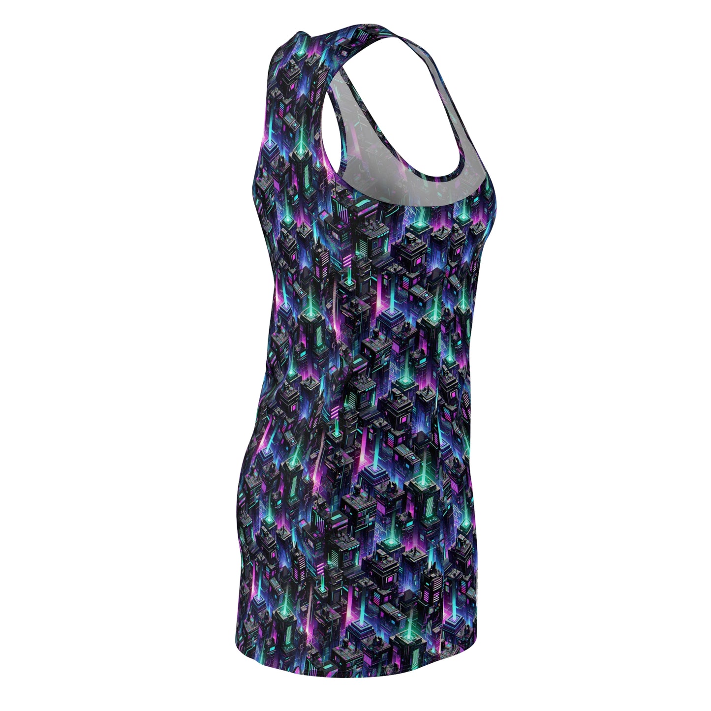 Tech Noir Graphics Futuristic Tech Aesthetics Women's Cut & Sew Racerback Dress - 8404 Design-55