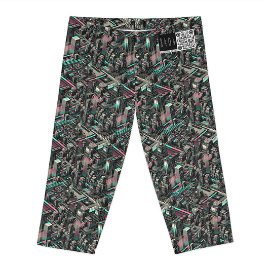 Digital Dreamland Tech-Inspired Streetwear Women's Capri Leggings - 8404 Design-51