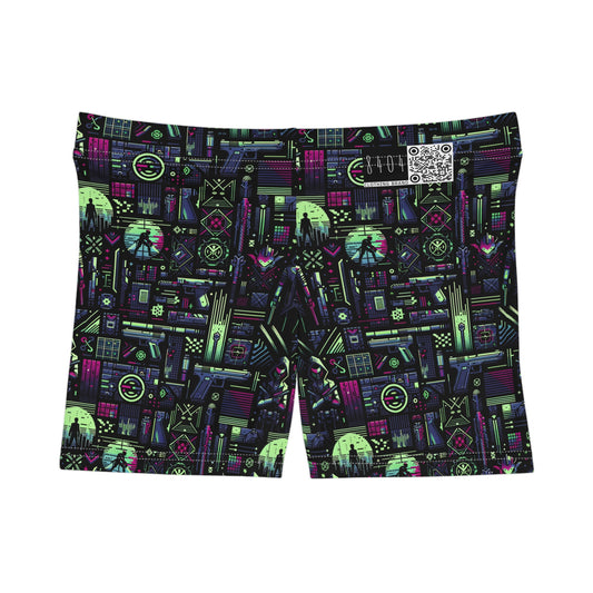 Tech Noir Futuristic Cyberpunk Women's Shorts - 8404 Design-63
