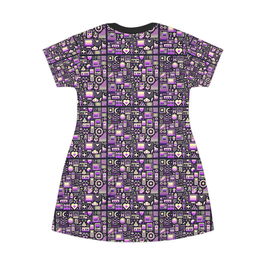 Digital Nostalgia Remix Modern Vintage Fusion T-Shirt Dress - 8404 Design-54