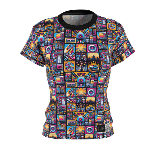 Digital Pop Culture Mashup Maximalist Pop Women's Cut & Sew Tee - 8404 Design-52
