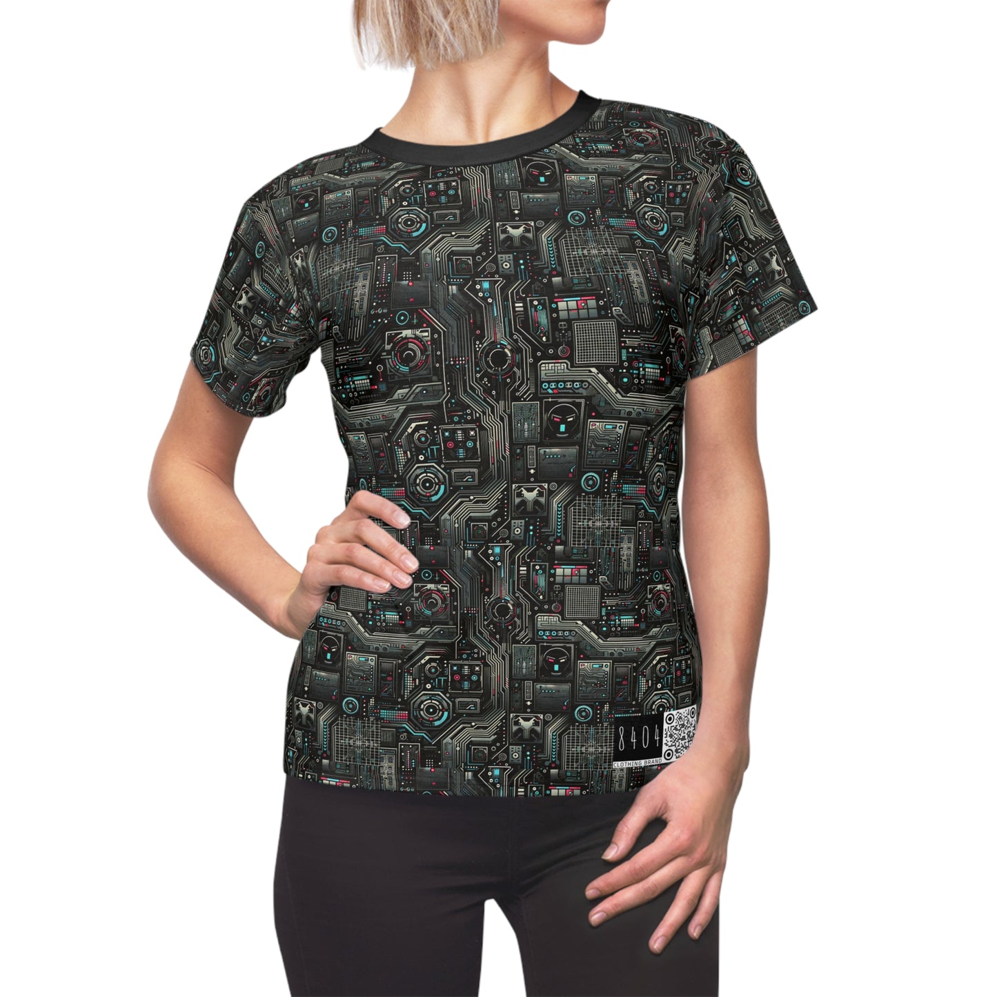 Tech Noir Aesthetics Sleek Tech Streetwear Women's Cut & Sew Tee - 8404 Design-52