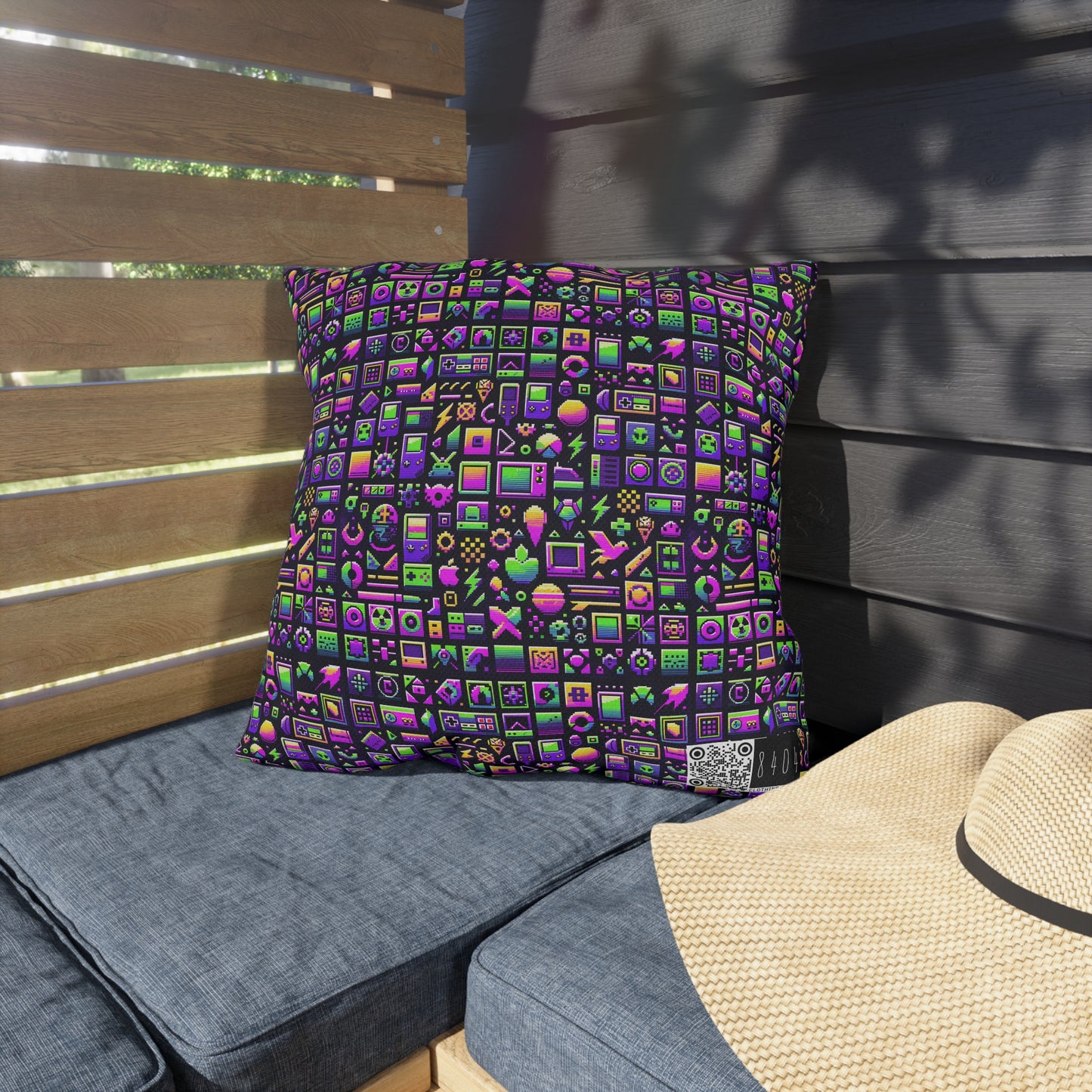 Digital Nostalgia Remix Modern Vintage Fusion Outdoor Pillow - 8404 Design-49