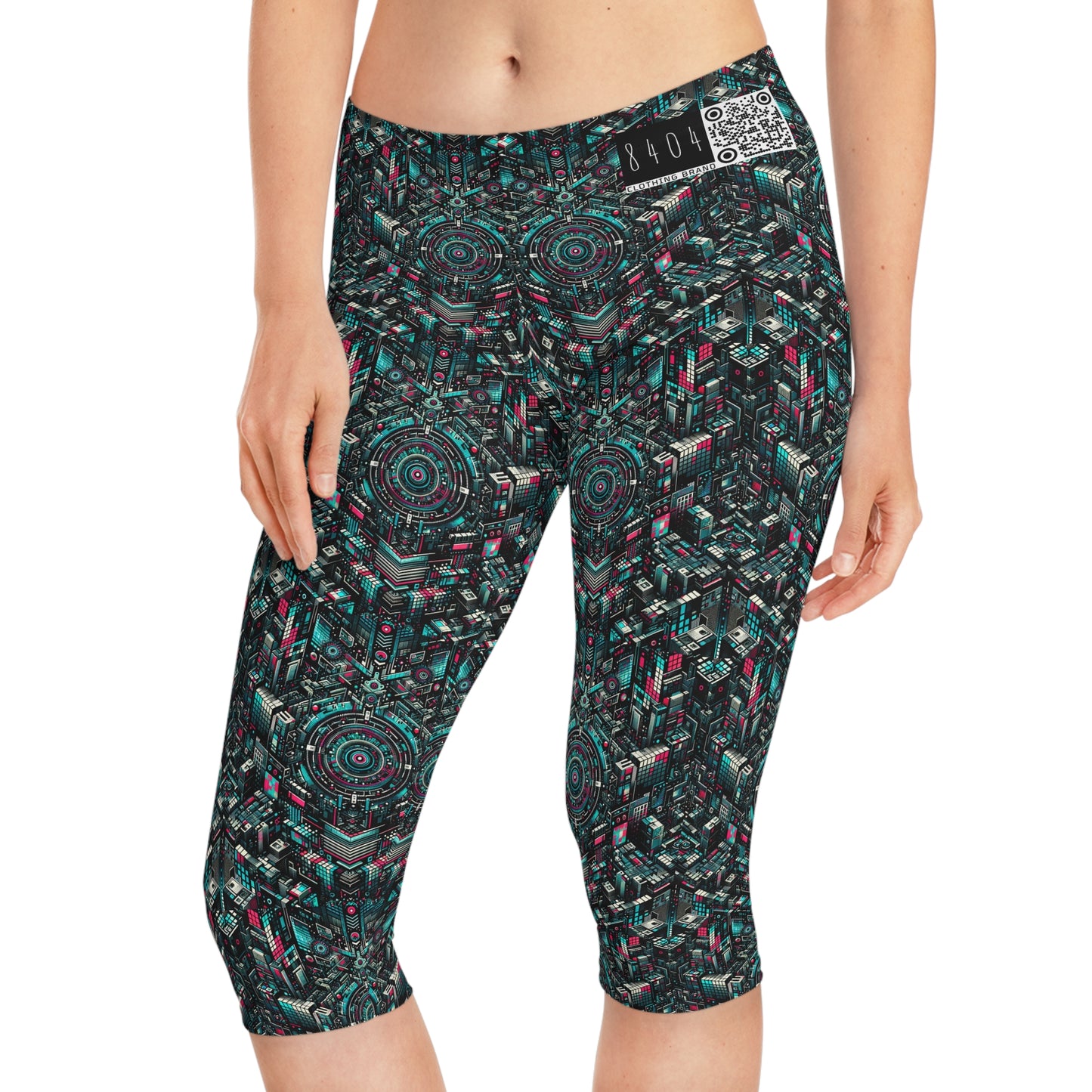 Digital Rebellion Tech-Inspired Streetwear Women's Capri Leggings - 8404 Design-54