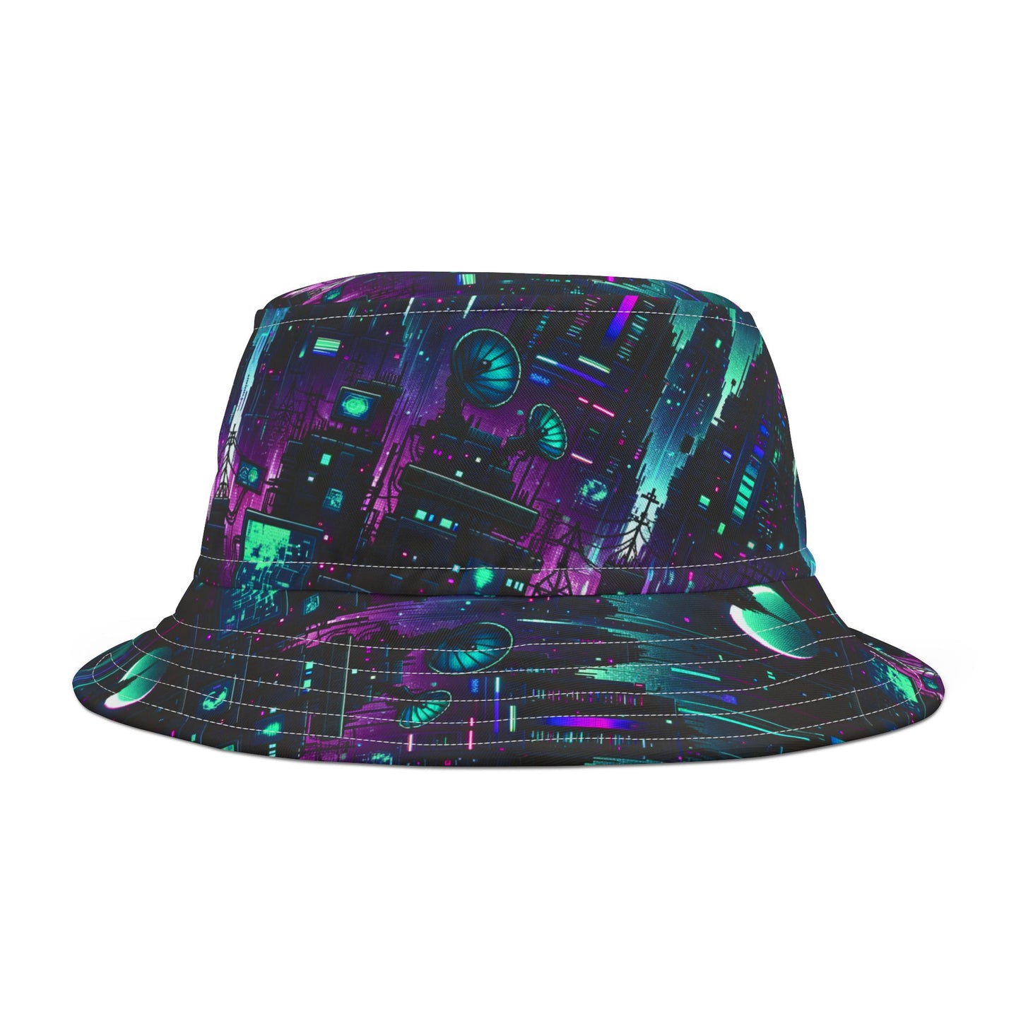Tech Noir Graphics Futuristic Cyberpunk Bucket Hat - 8404 Design-54