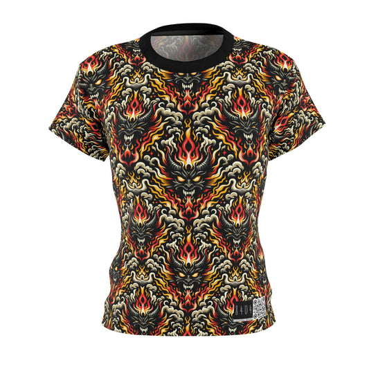 Flame Graphics Maximalist Streetwear Women's Cut & Sew Tee - 8404 Design-59
