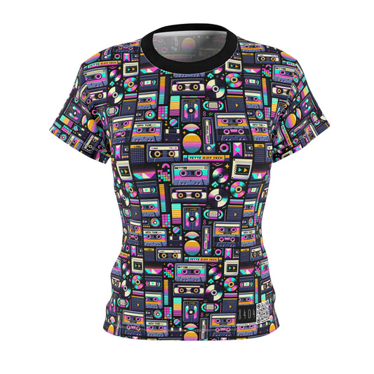Digital Nostalgia Tech-Inspired Retro Fusion Women's Cut & Sew Tee - 8404 Design-48