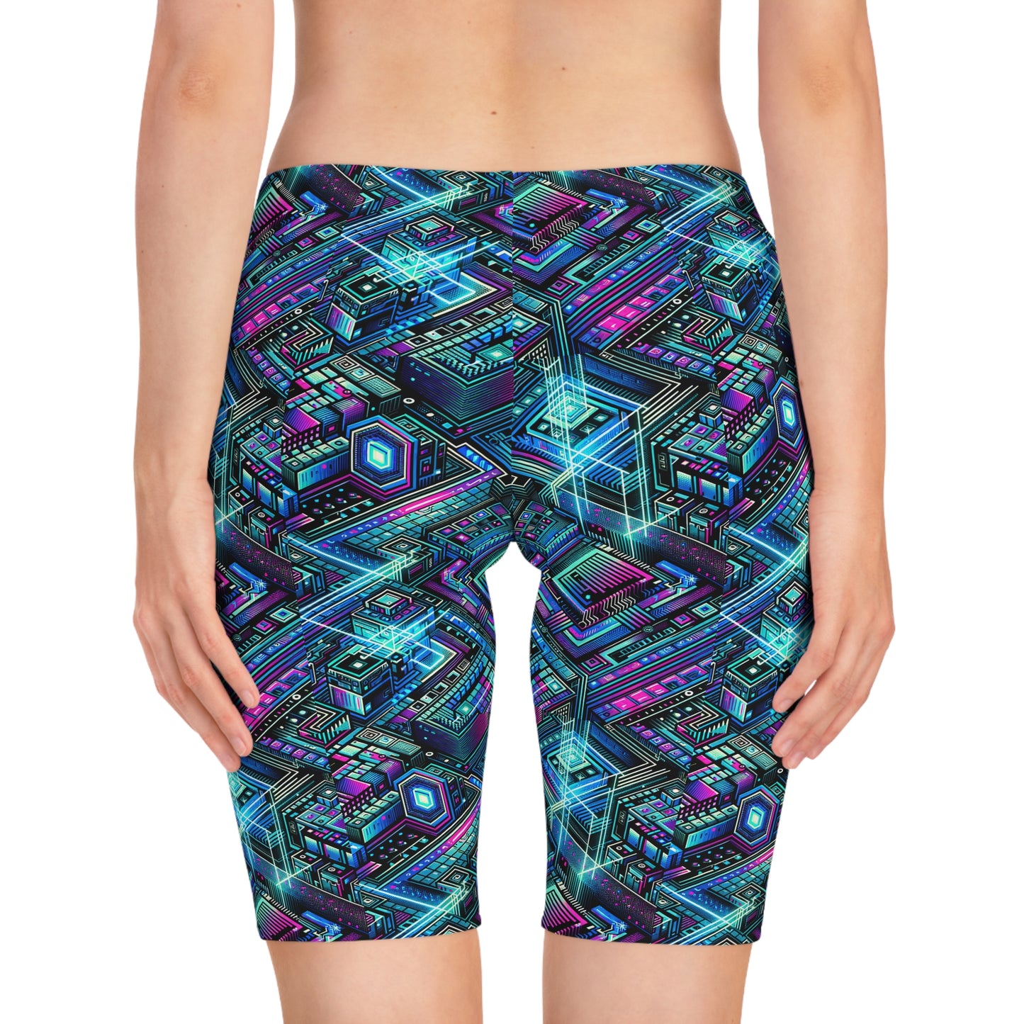 Digital Dreamland Futuristic Tech Aesthetic Women's Bike Shorts - 8404 Design-42