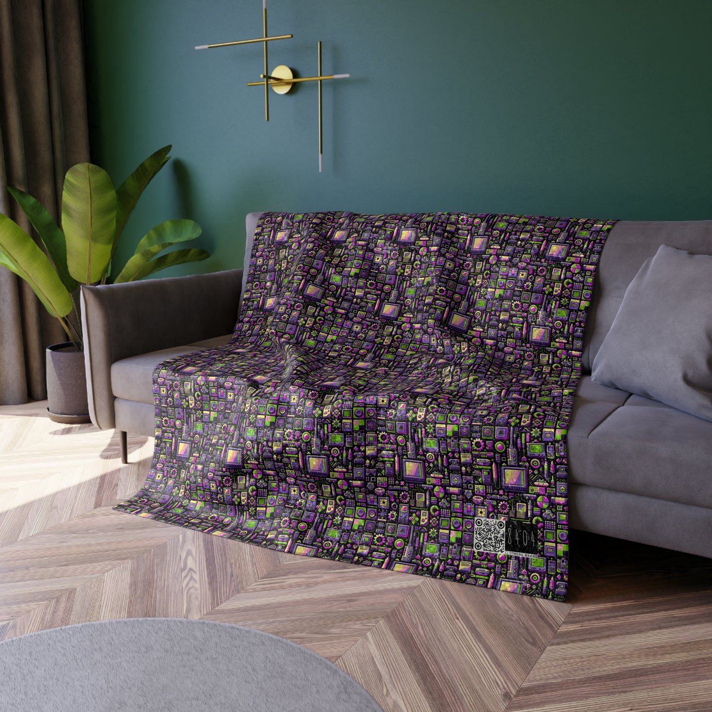 Digital Nostalgia Remix Modern Vintage Fusion Crushed Velvet Blanket - 8404 Design-67
