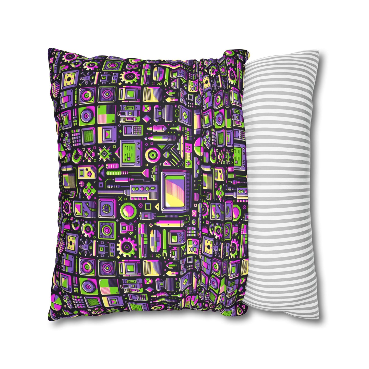 Digital Nostalgia Remix Modern Vintage Fusion Faux Suede Square Pillowcase - 8404 Design-67