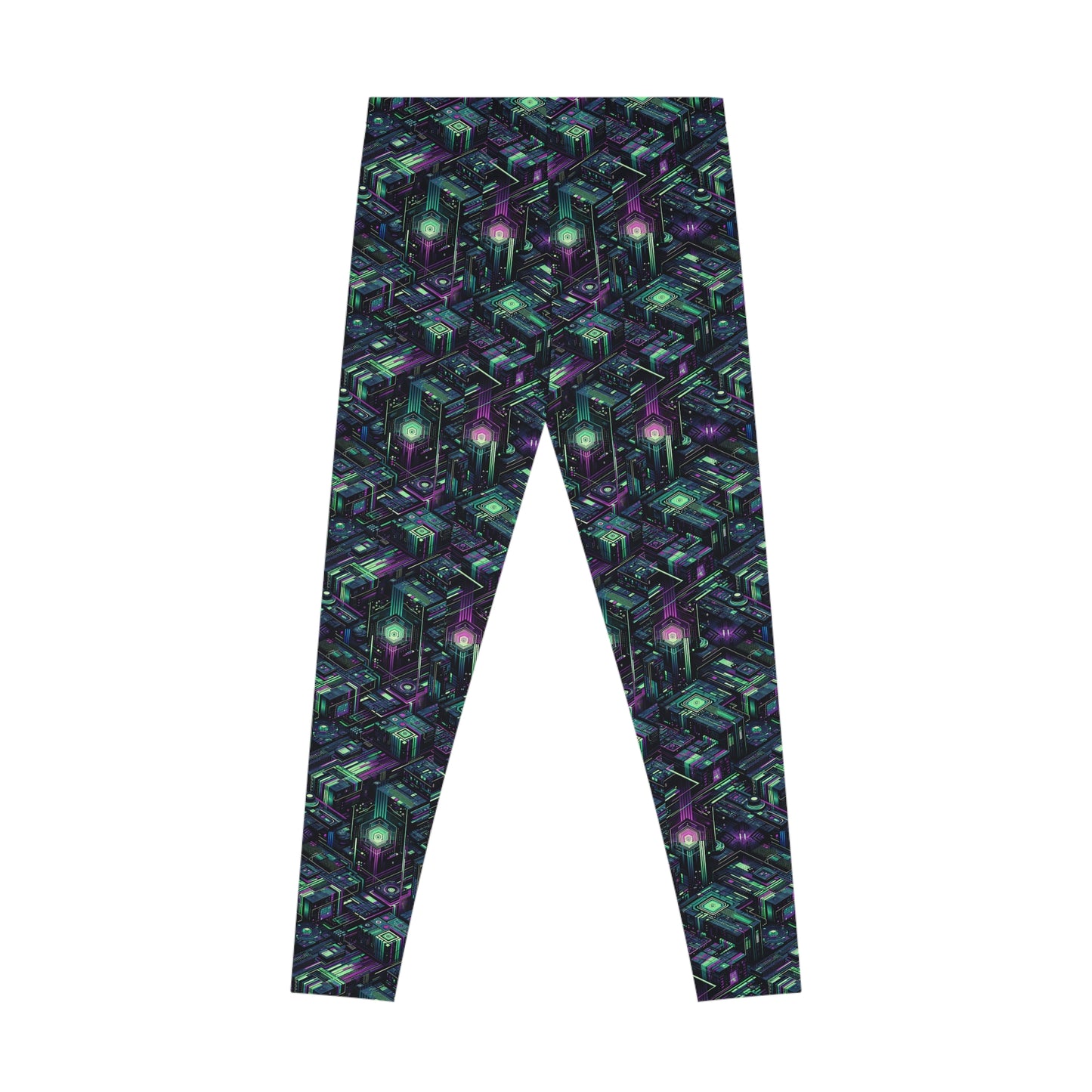 Tech Noir Aesthetics Tech-Forward Urban Dystopia Stretch Leggings - 8404 Design-43