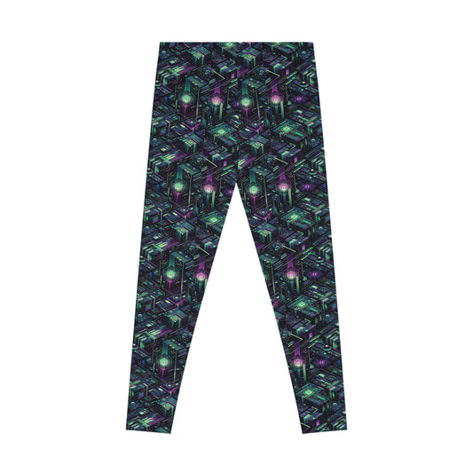 Tech Noir Aesthetics Tech-Forward Urban Dystopia Stretch Leggings - 8404 Design-43