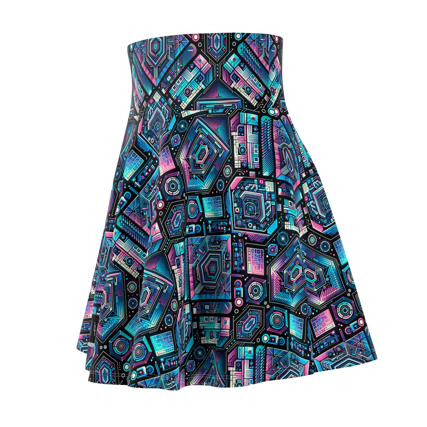 Digital Dreamland Futuristic Tech Aesthetic Women's Skater Skirt - 8404 Design-46