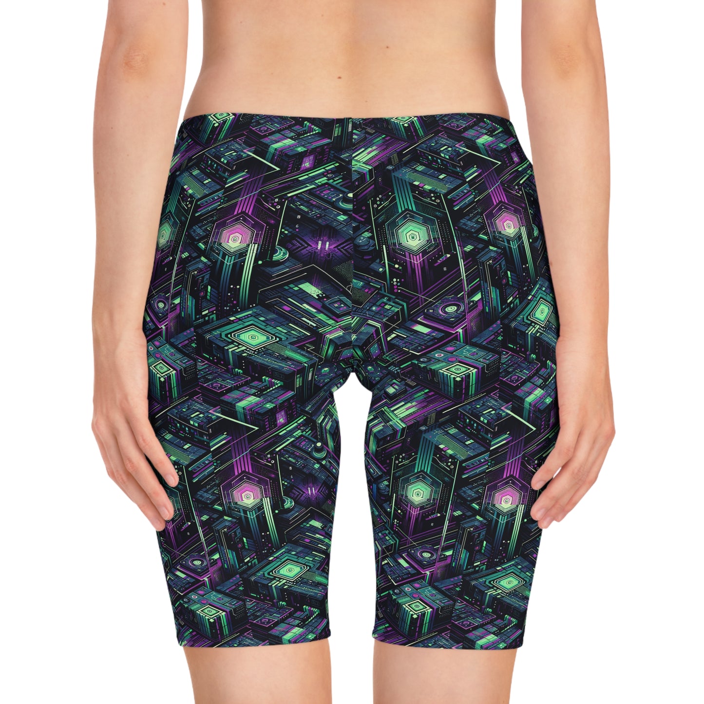 Tech Noir Aesthetics Tech-Forward Urban Dystopia Women's Bike Shorts - 8404 Design-43