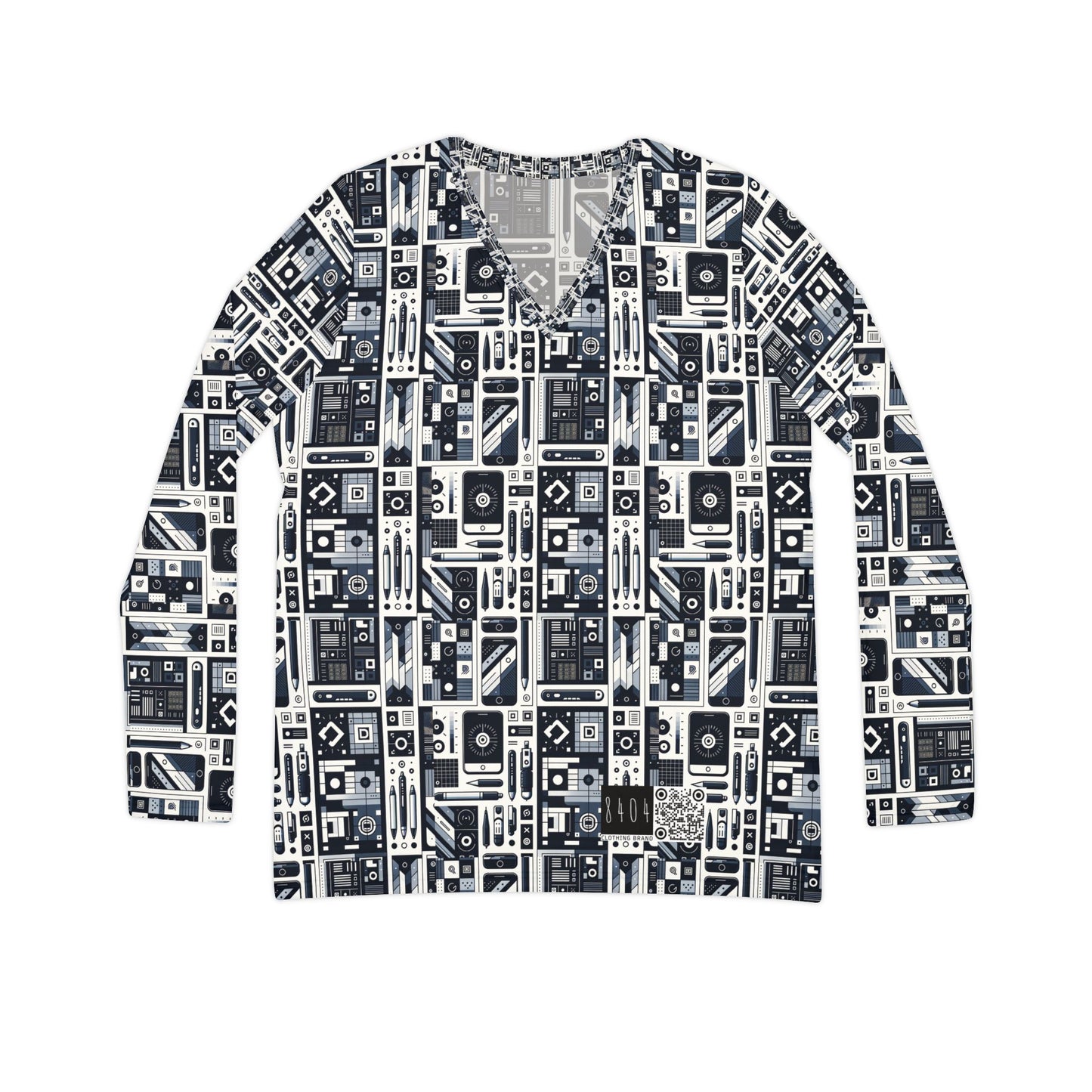 Minimalist Athleisure Minimalist Tech Women's Long Sleeve V-Neck Shirt - 8404 Design-60